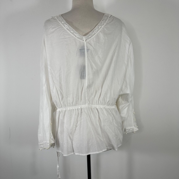 NWT Lane Bryant White Cotton V Neck Blouse Pom Pom Tunic Boho 18/20 - Picture 9 of 14
